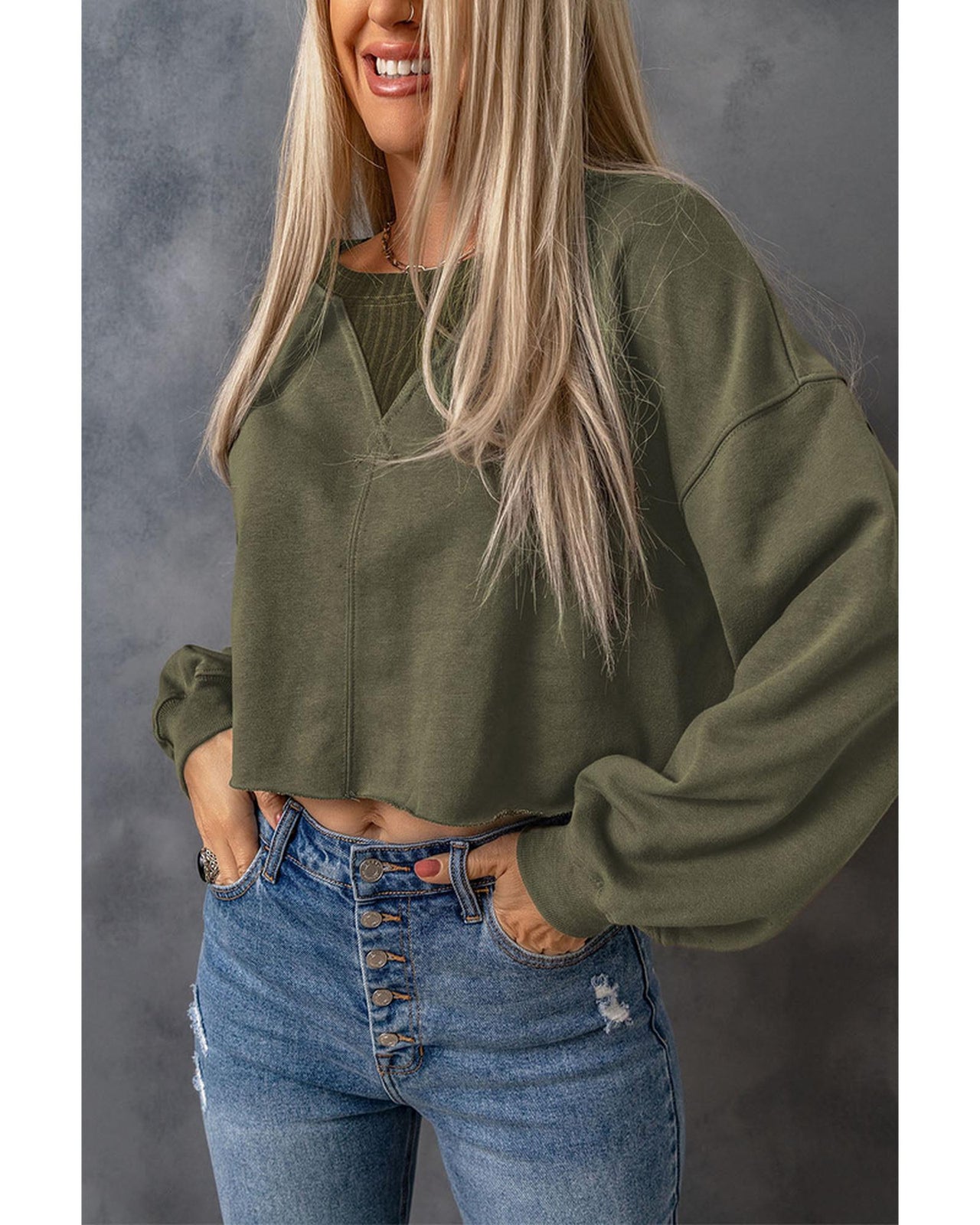 Azura Exchange Cropped Drop Shoulder Sweatshirt - M