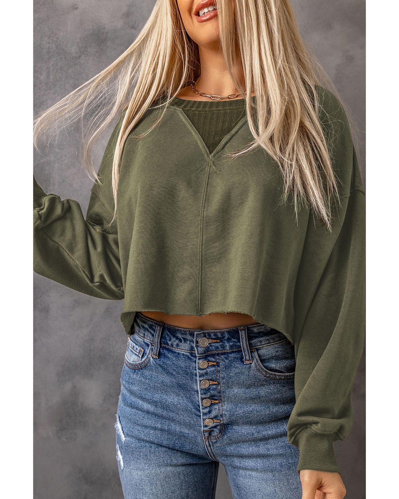 Azura Exchange Cropped Drop Shoulder Sweatshirt - M