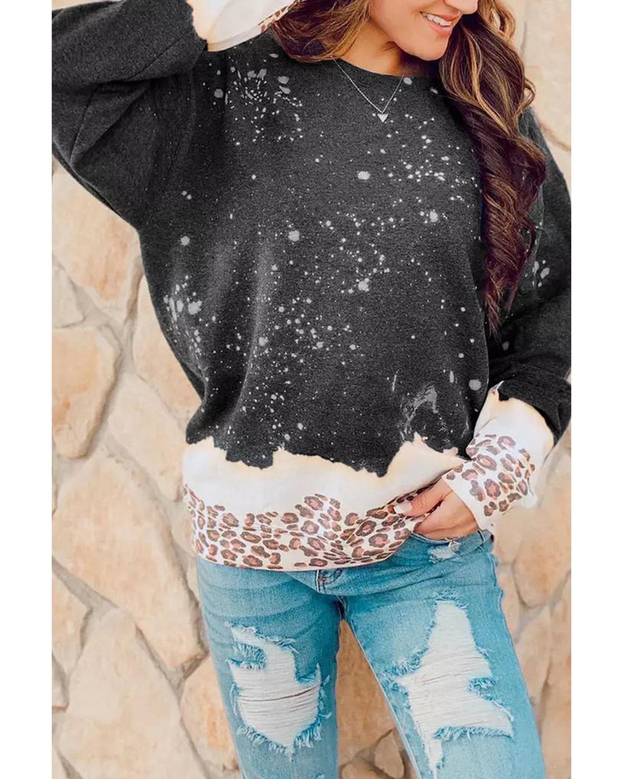 Azura Exchange Bleached Leopard Pullover Sweatshirt - XL