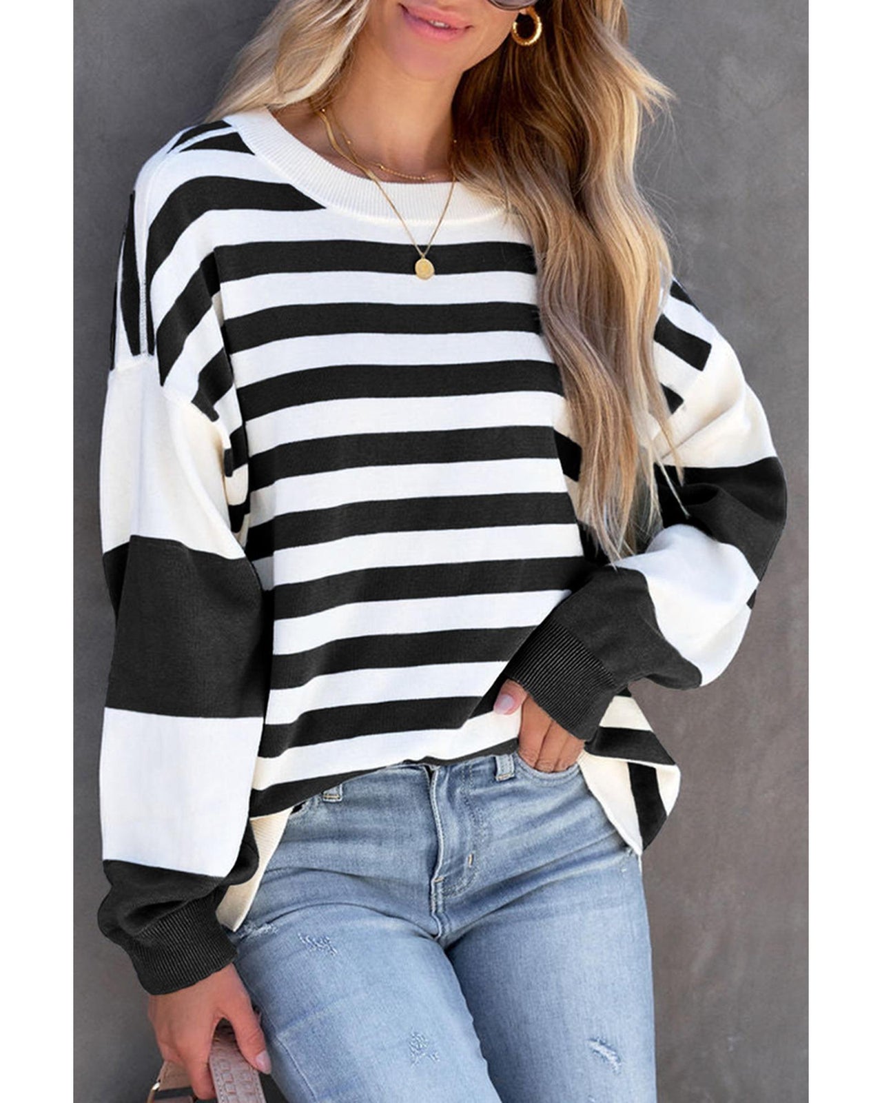 Azura Exchange Drop Shoulder Striped Pullover Sweatshirt - 2XL