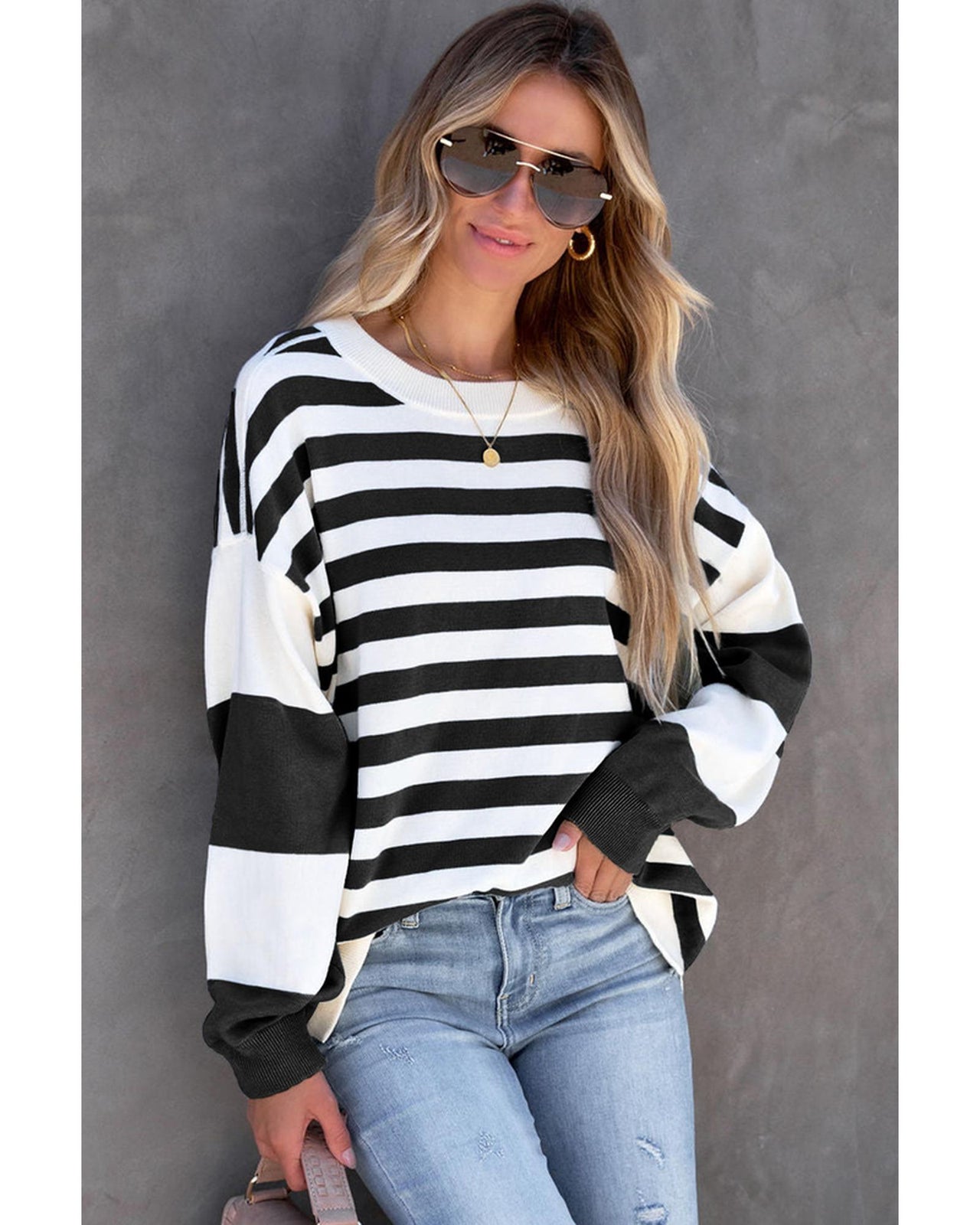 Azura Exchange Drop Shoulder Striped Pullover Sweatshirt - 2XL