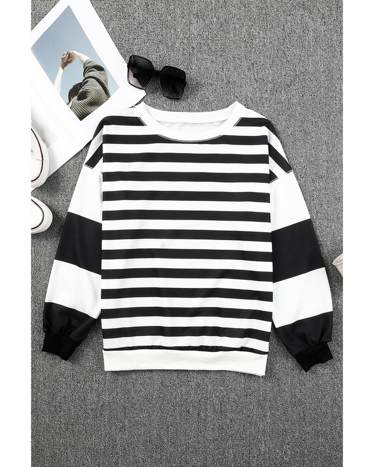 Azura Exchange Drop Shoulder Striped Pullover Sweatshirt - 2XL