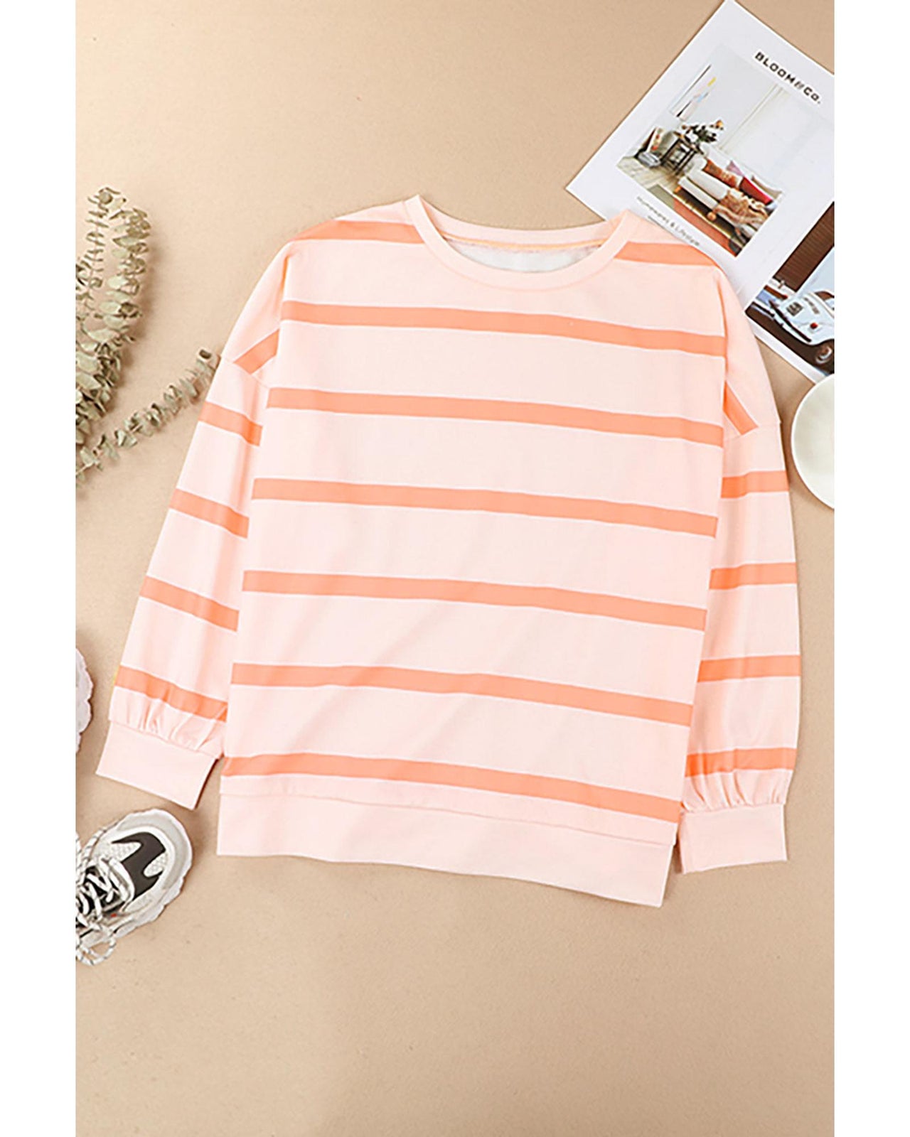 Azura Exchange Drop Shoulder Pullover Sweatshirt with Striped Pattern - M