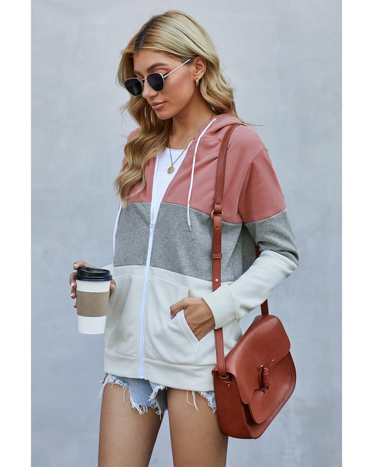 Azura Exchange Color Block Drawstring Hoodie - M