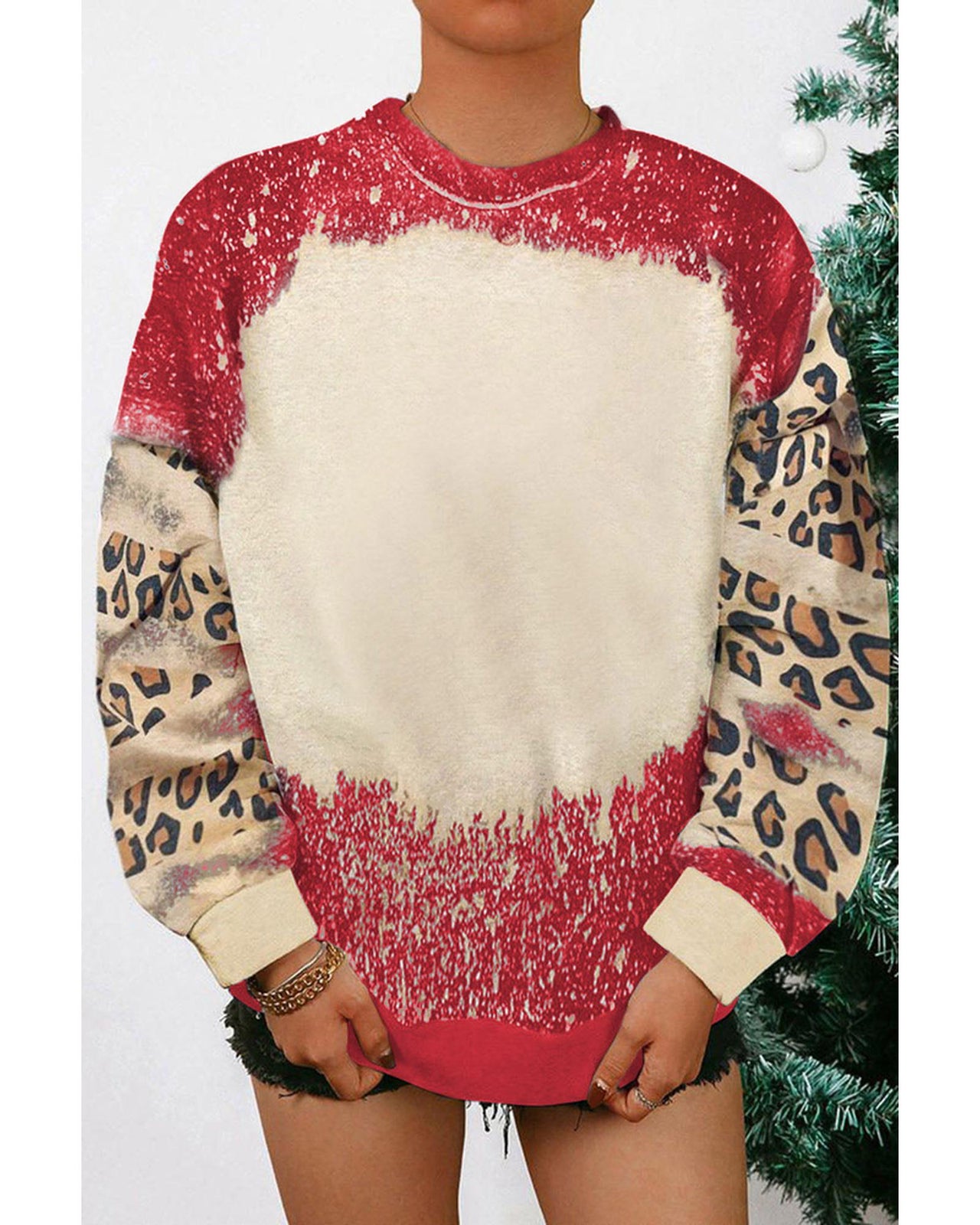 Azura Exchange Leopard Print Sweatshirt with Tie Dye Design - S