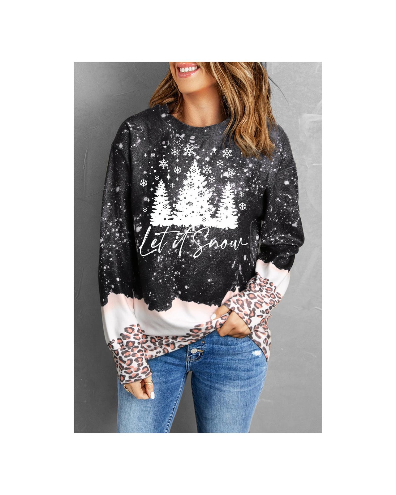 Azura Exchange Christmas Graphic Leopard Bleached Sweatshirt - L