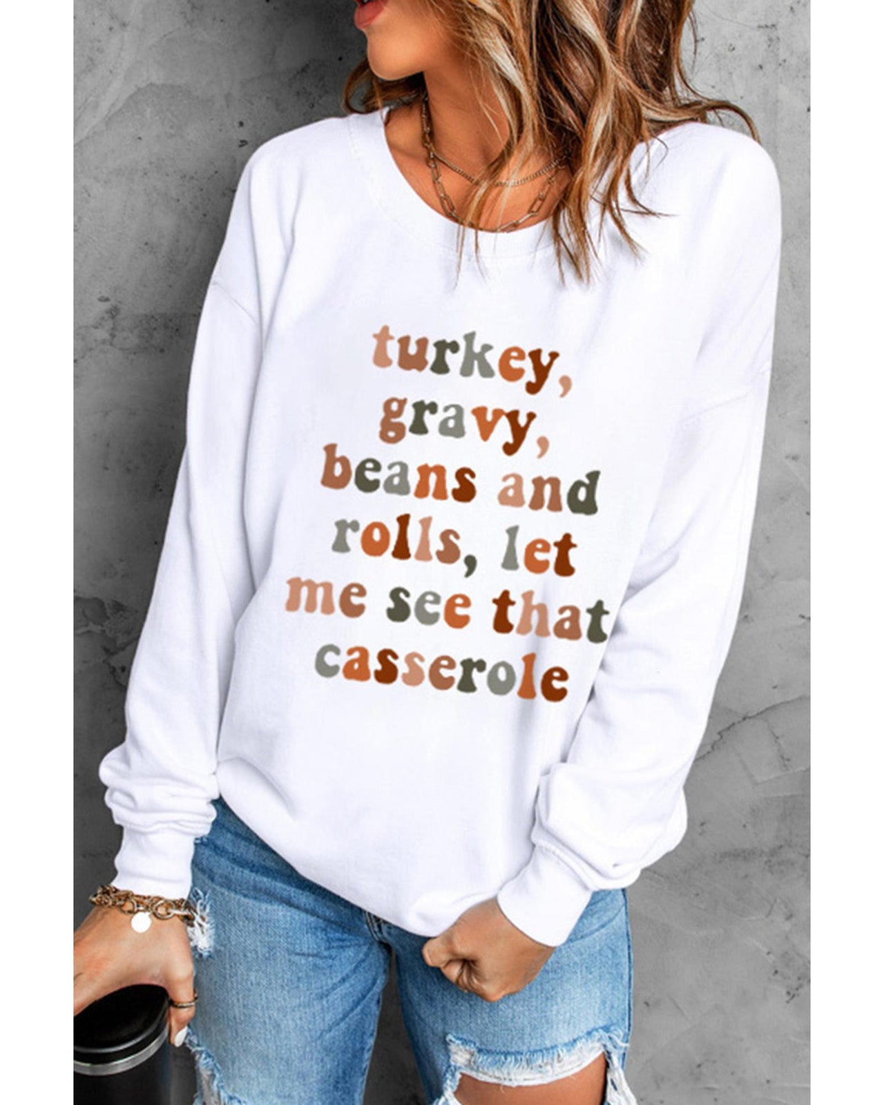 Azura Exchange Thanksgiving Letter Long Sleeve Sweatshirt - L