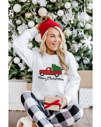 Thumbnail for Azura Exchange Embroidered Pullover Sweatshirt with Merry Christmas Truck Pattern - L