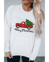 Thumbnail for Azura Exchange Embroidered Pullover Sweatshirt with Merry Christmas Truck Pattern - L