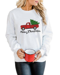 Thumbnail for Azura Exchange Embroidered Pullover Sweatshirt with Merry Christmas Truck Pattern - L