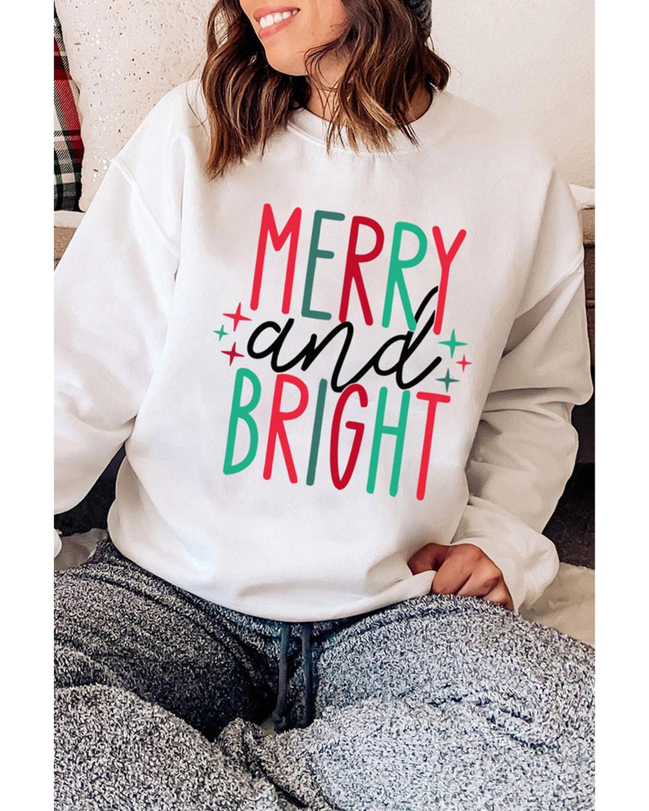 Azura Exchange Merry and Bright Long Sleeve Graphic Sweatshirt - 2XL