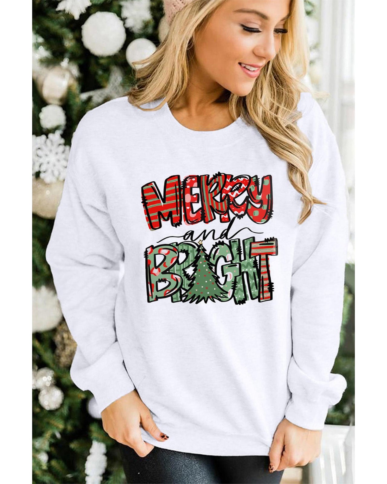 Azura Exchange Christmas Graphic Print Pullover Sweatshirt - L