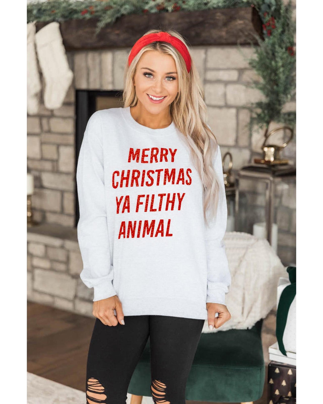 Azura Exchange Graphic Sweatshirt - Merry Christmas Ya Filthy Animal - L