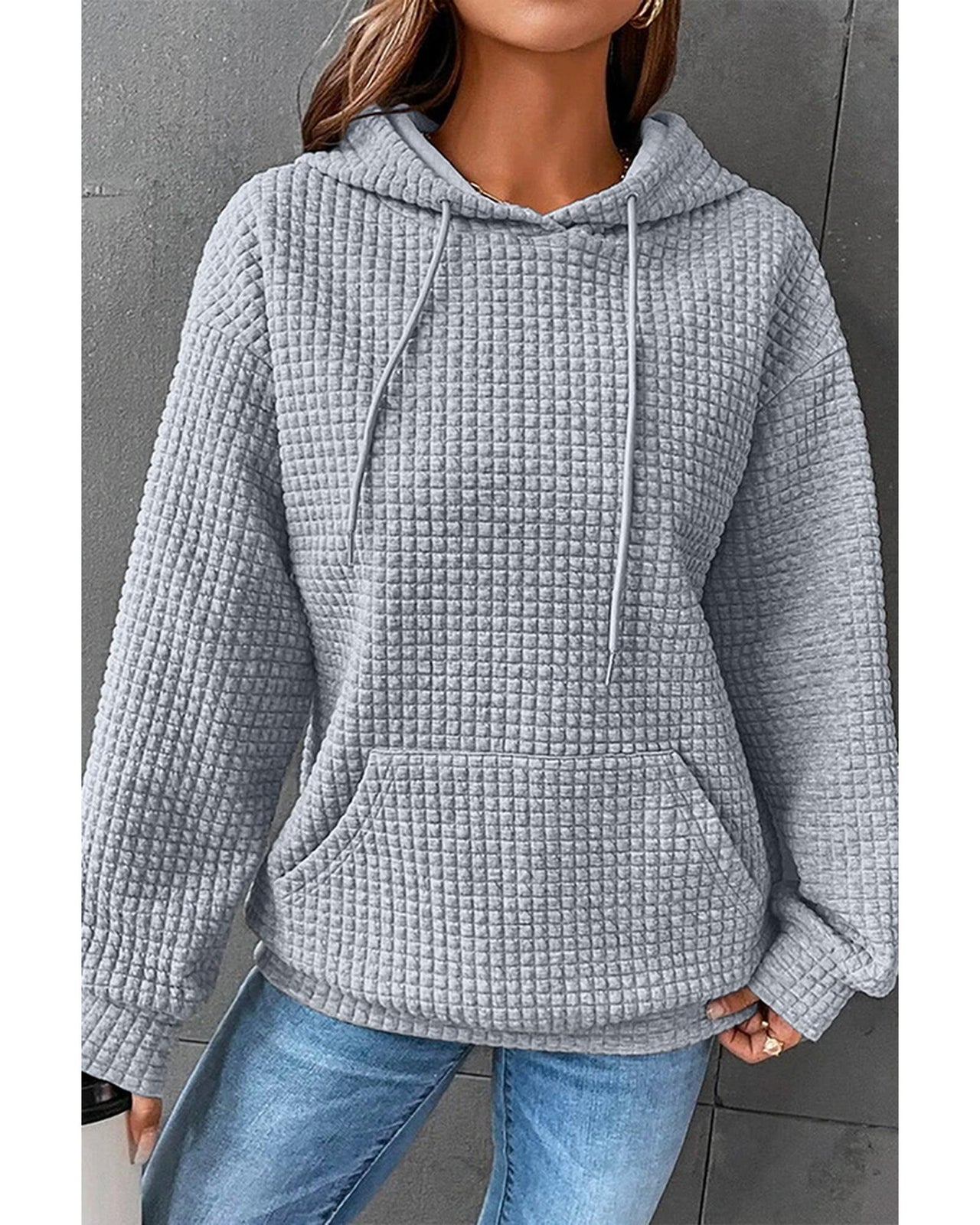 Azura Exchange Lattice Textured Kangaroo Pocket Hoodie - M