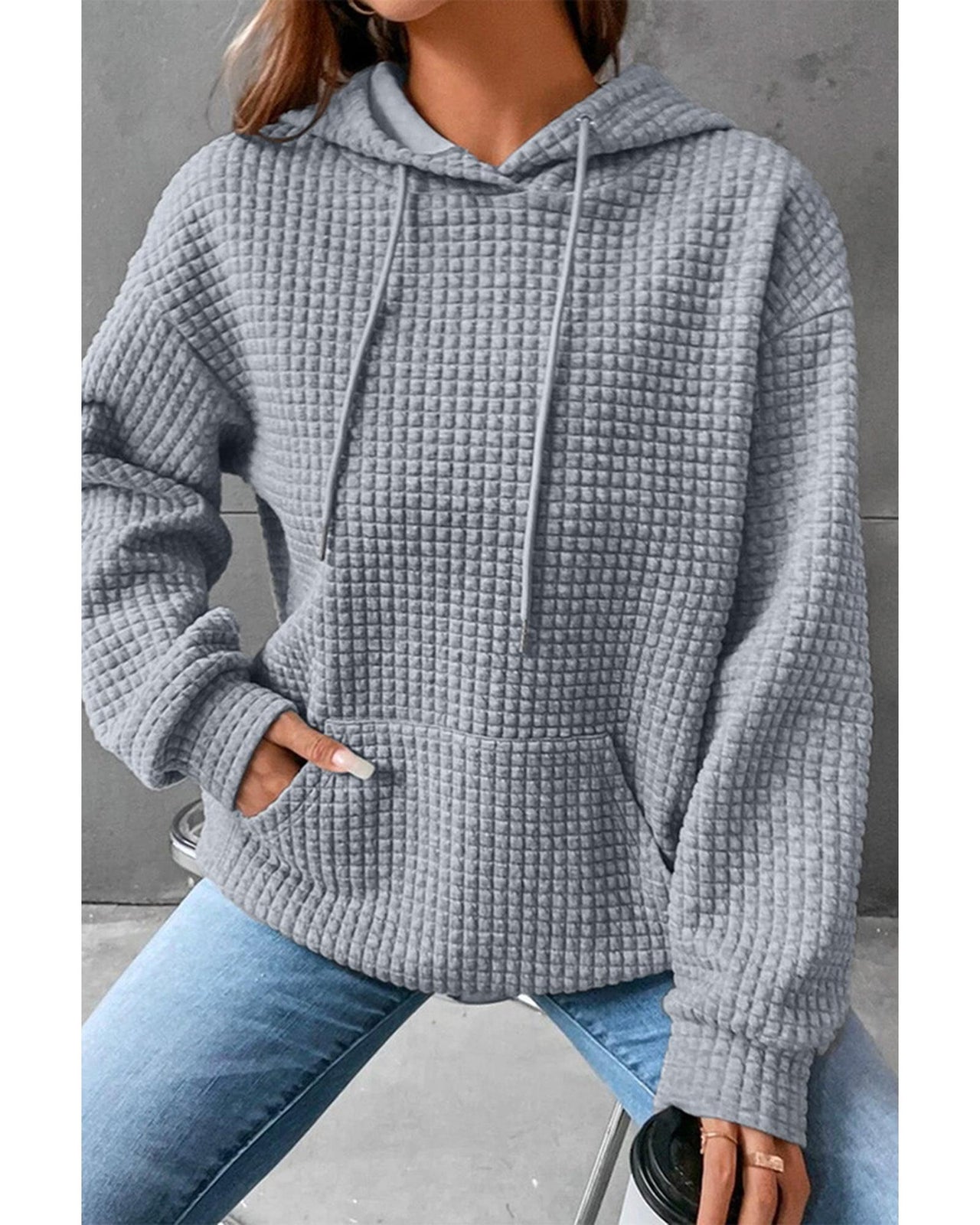 Azura Exchange Lattice Textured Kangaroo Pocket Hoodie - M