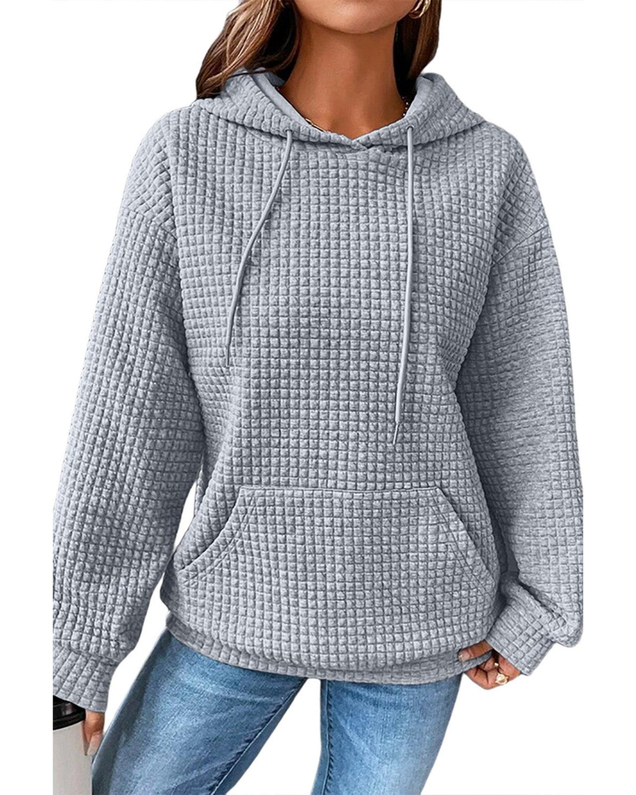 Azura Exchange Lattice Textured Kangaroo Pocket Hoodie - M