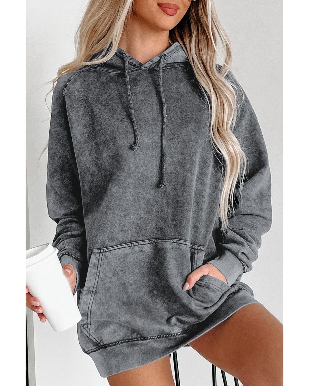 Azura Exchange Mineral Wash Kangaroo Pocket Hoodie - S