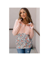 Thumbnail for Azura Exchange Floral Patch Half Zip Kangaroo Pocket Hoodie - L