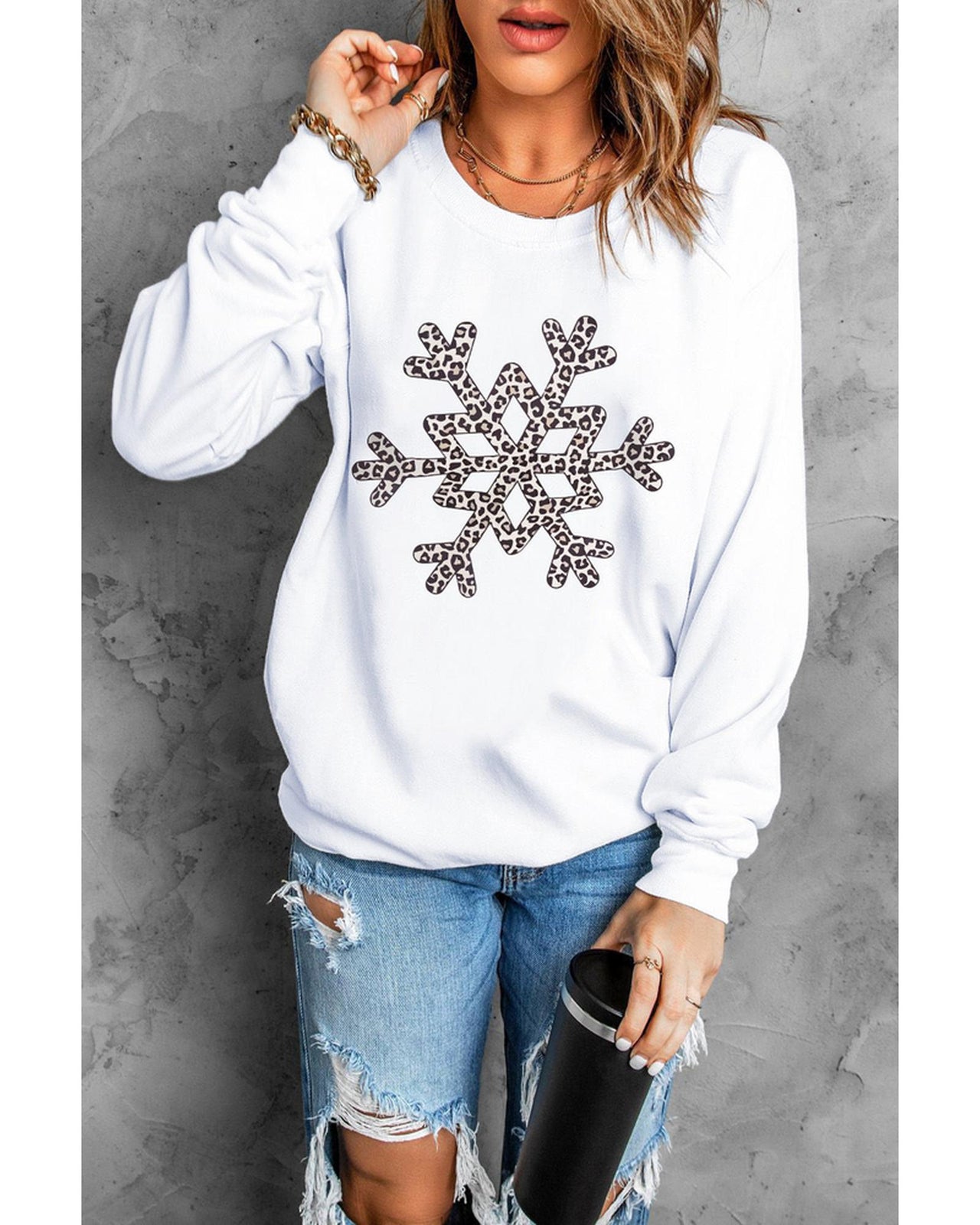 Azura Exchange Leopard Snowflake Pullover Sweatshirt - 2XL