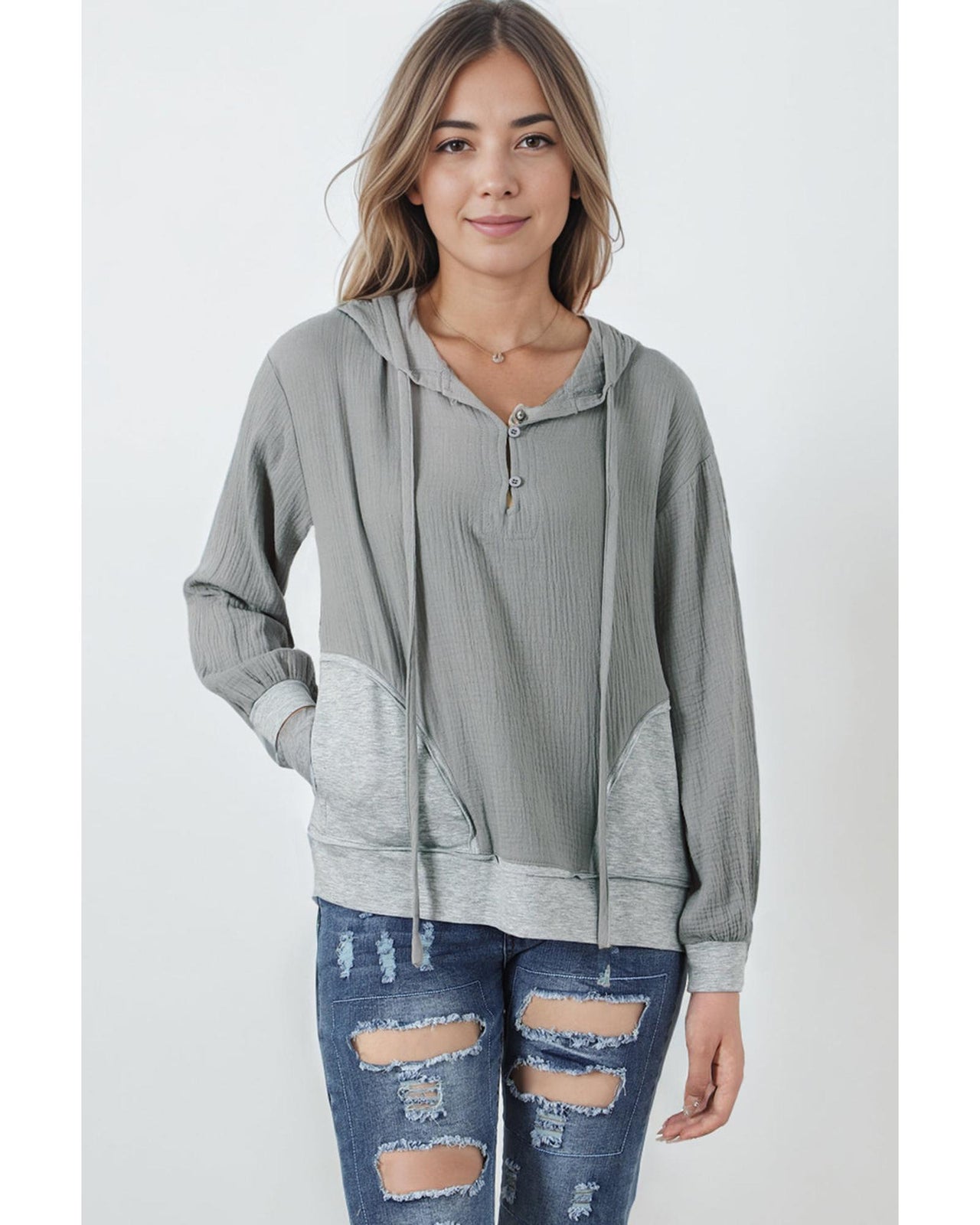 Azura Exchange Contrast Patchwork Pullover Hoodie - L