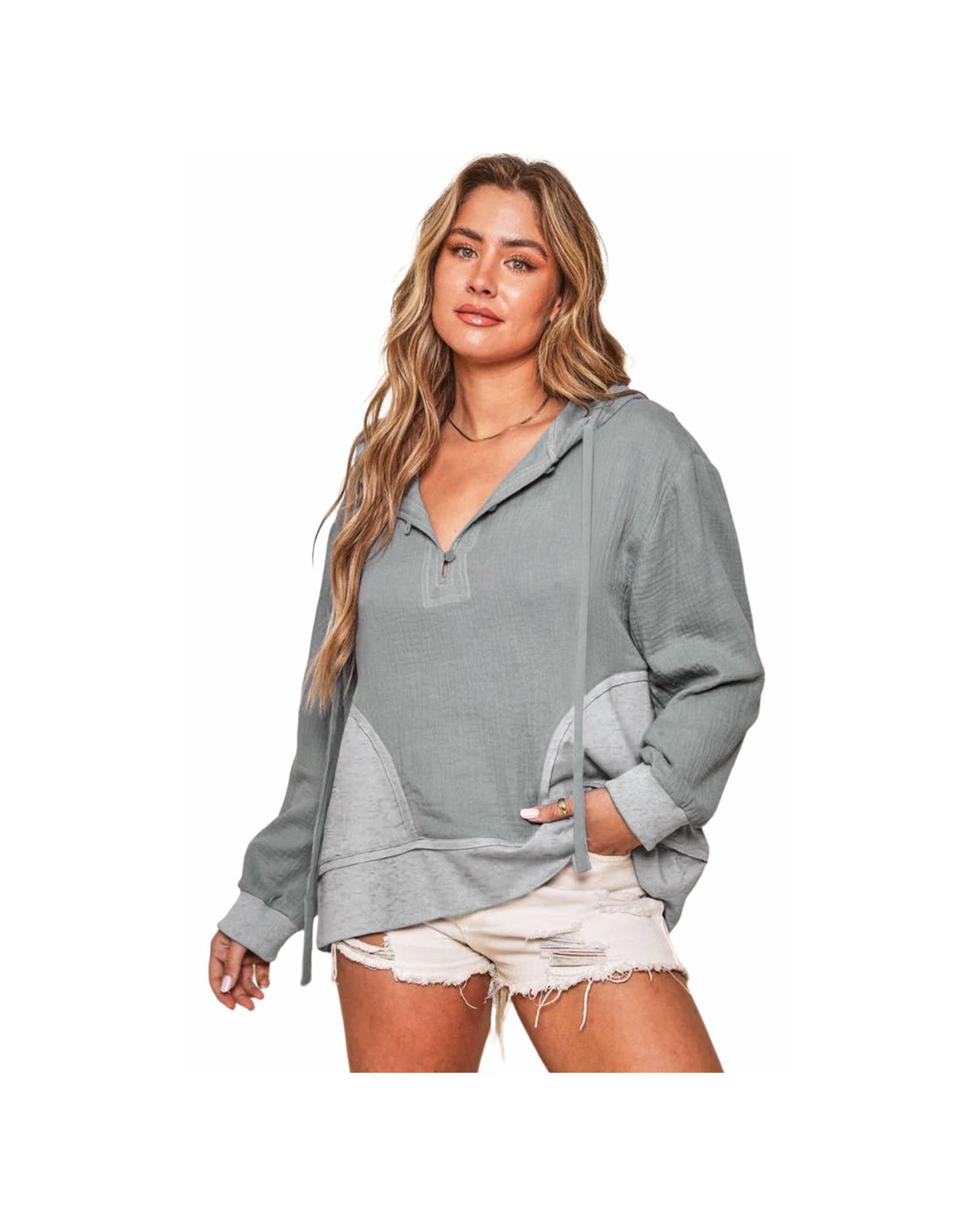 Azura Exchange Contrast Patchwork Pullover Hoodie - L