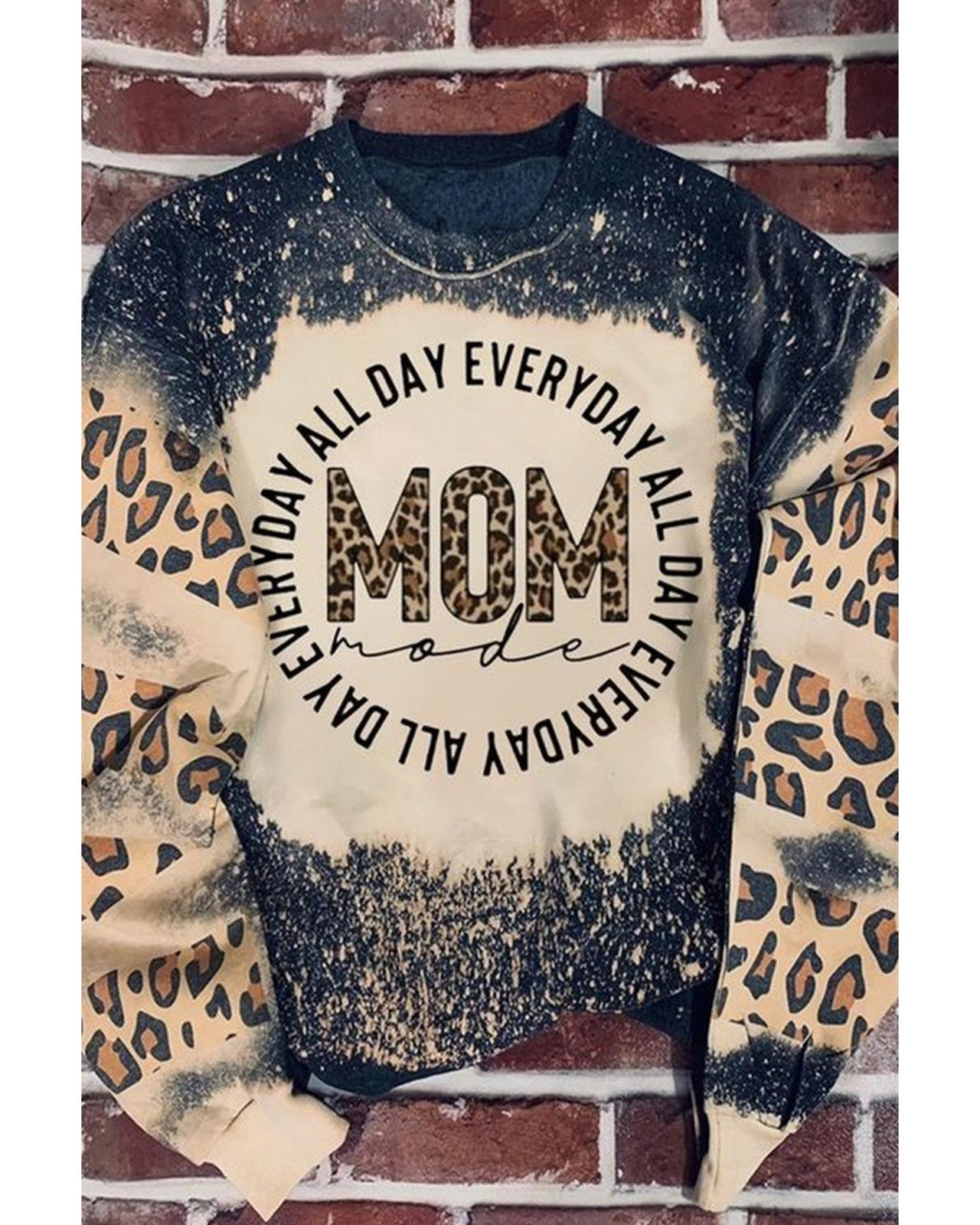 Azura Exchange MOM Letter Graphic Print Leopard Bleached Sweatshirt - XL