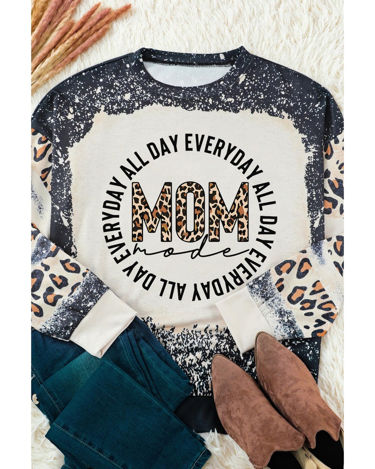 Azura Exchange MOM Letter Graphic Print Leopard Bleached Sweatshirt - XL