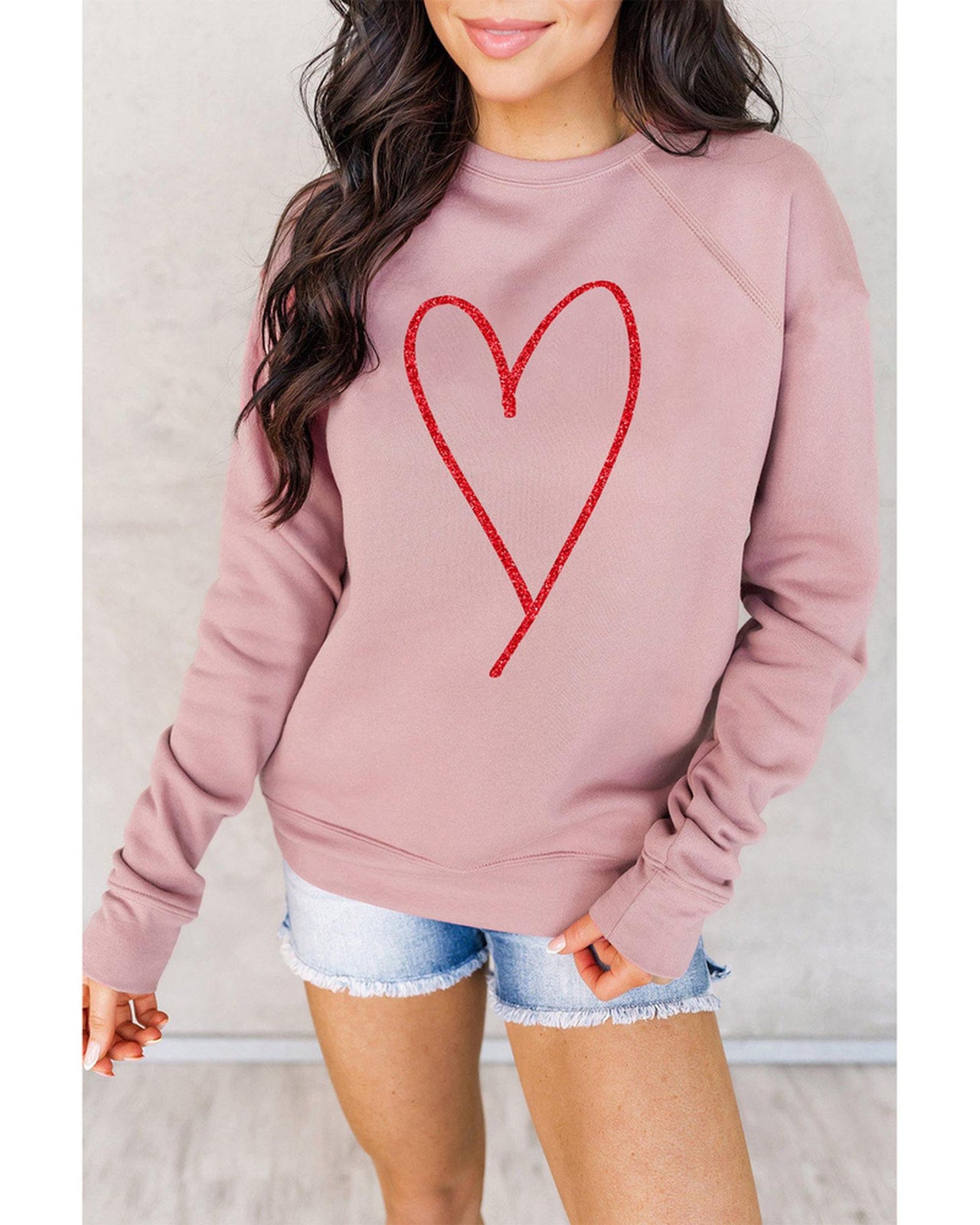 Azura Exchange Glitter Heart Raglan Pullover Sweatshirt - L