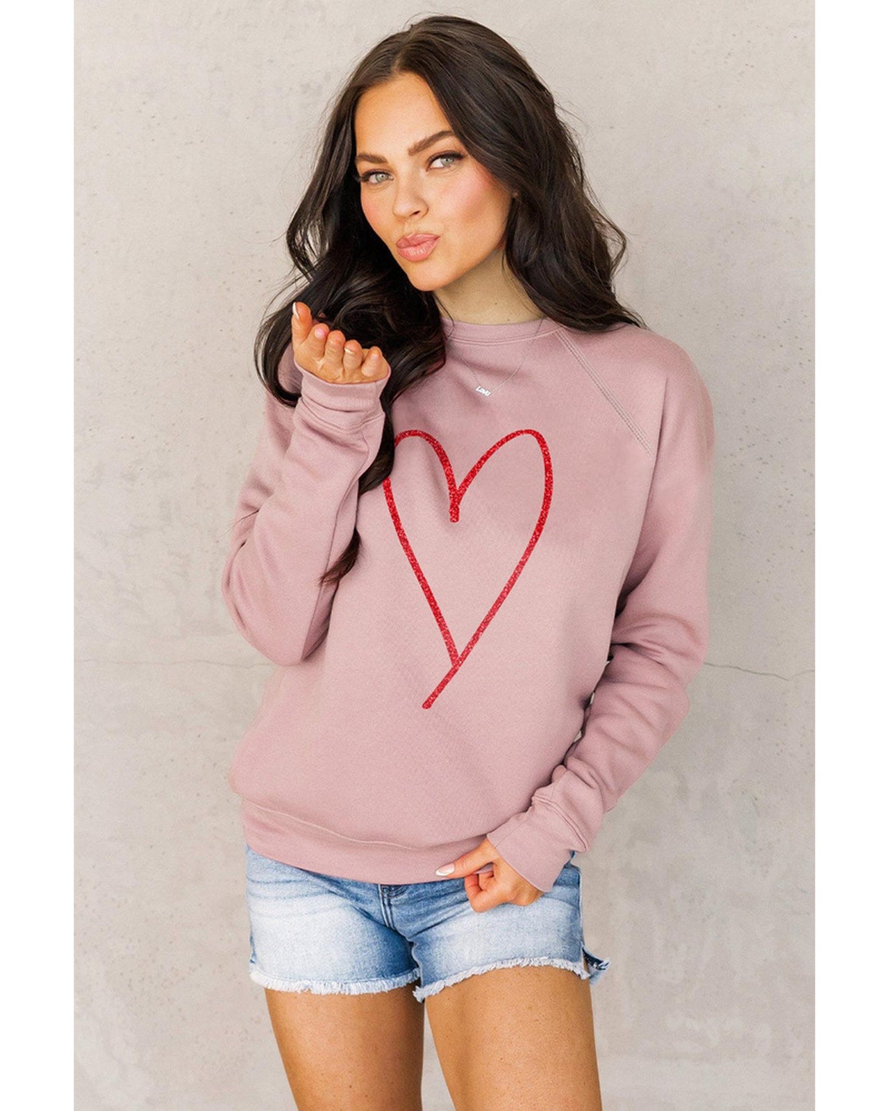 Azura Exchange Glitter Heart Raglan Pullover Sweatshirt - L