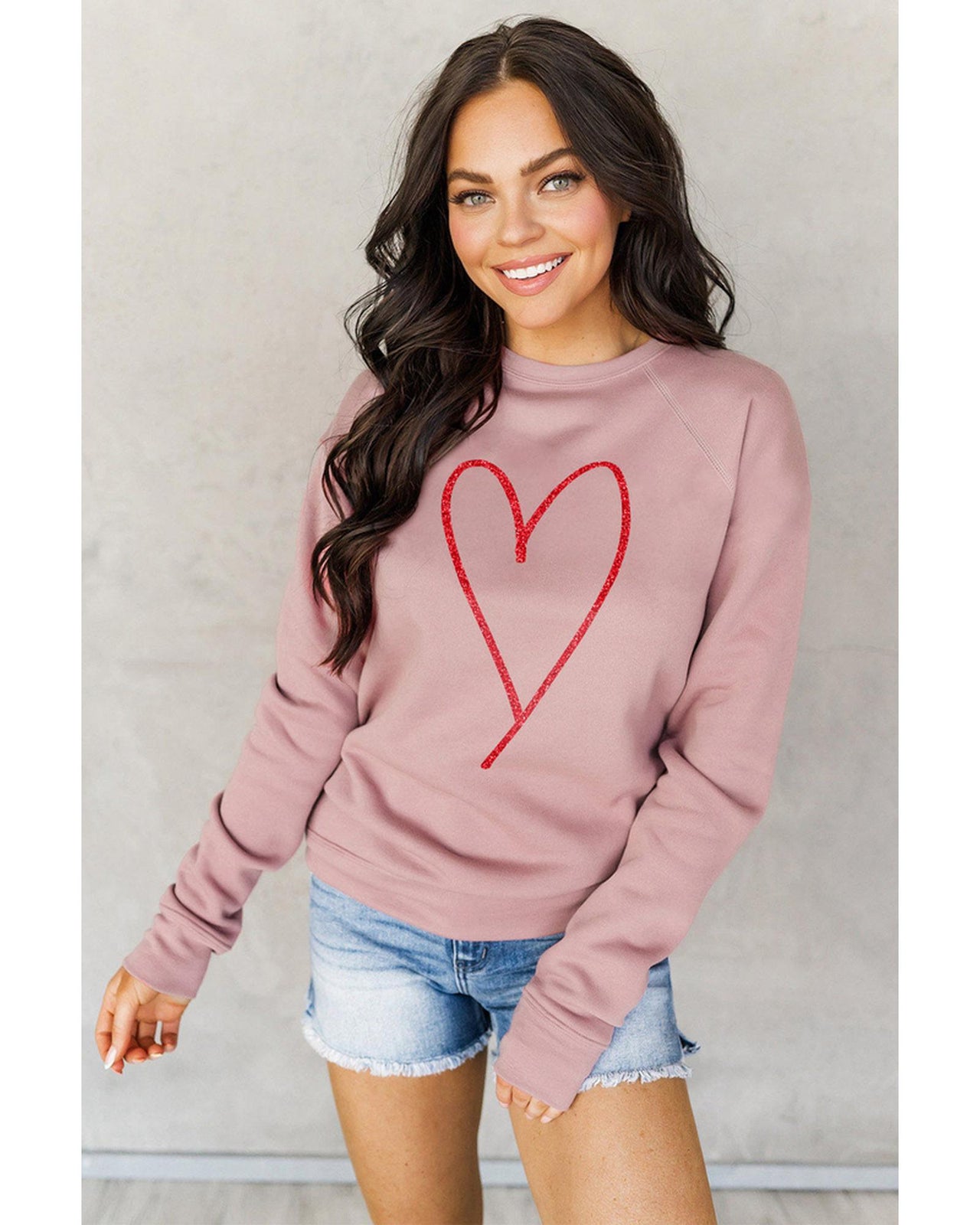 Azura Exchange Glitter Heart Raglan Pullover Sweatshirt - L