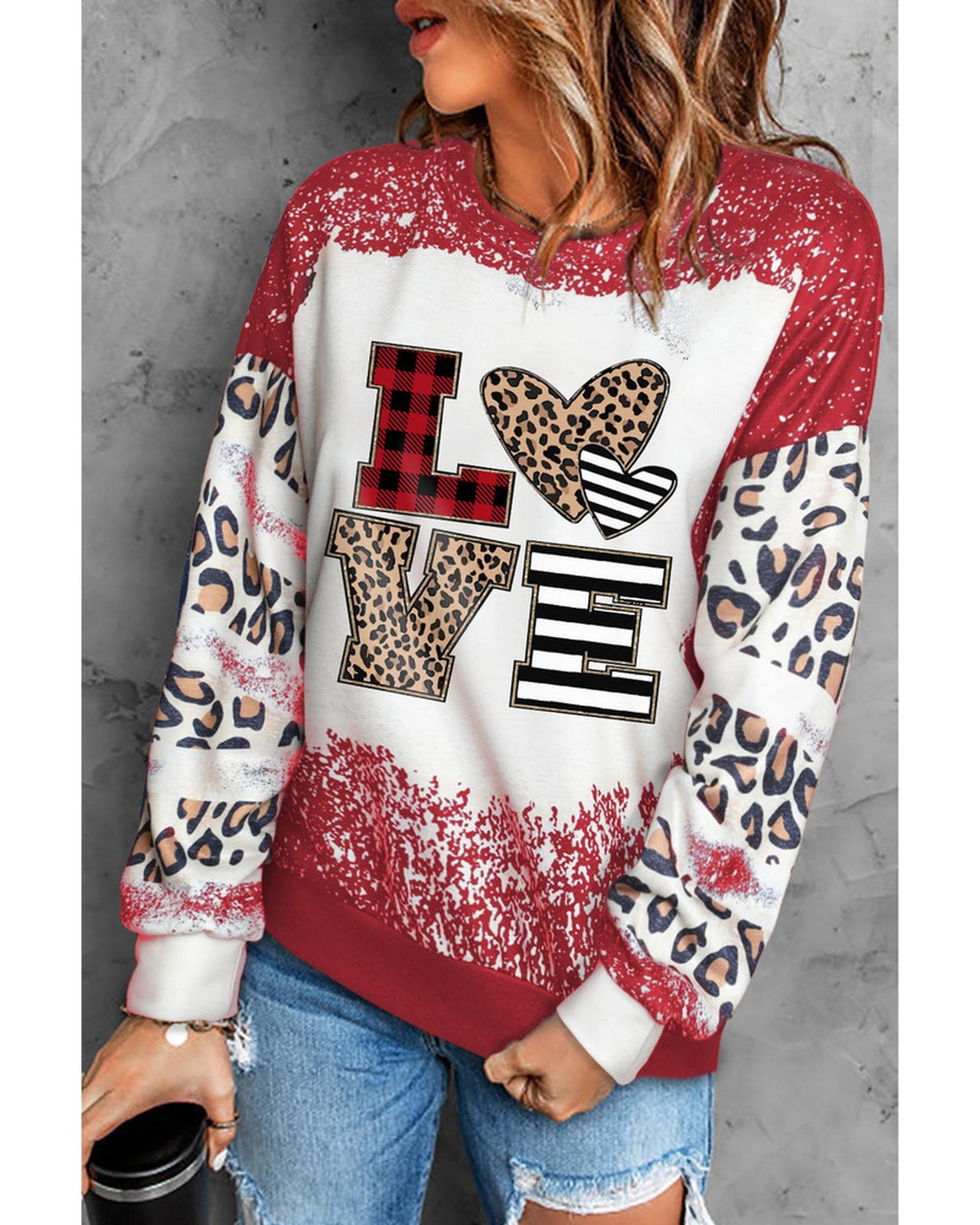 Azura Exchange Leopard LOVE Element Sweatshirt - L