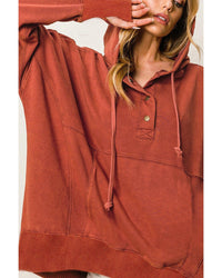 Thumbnail for Azura Exchange Oversized Snap Button Hoodie with Thumb Hole in Orange - L