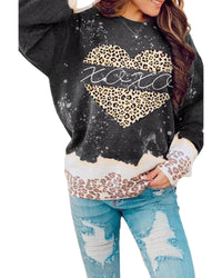 Thumbnail for Azura Exchange Heart Leopard Splicing Pullover Sweatshirt - L