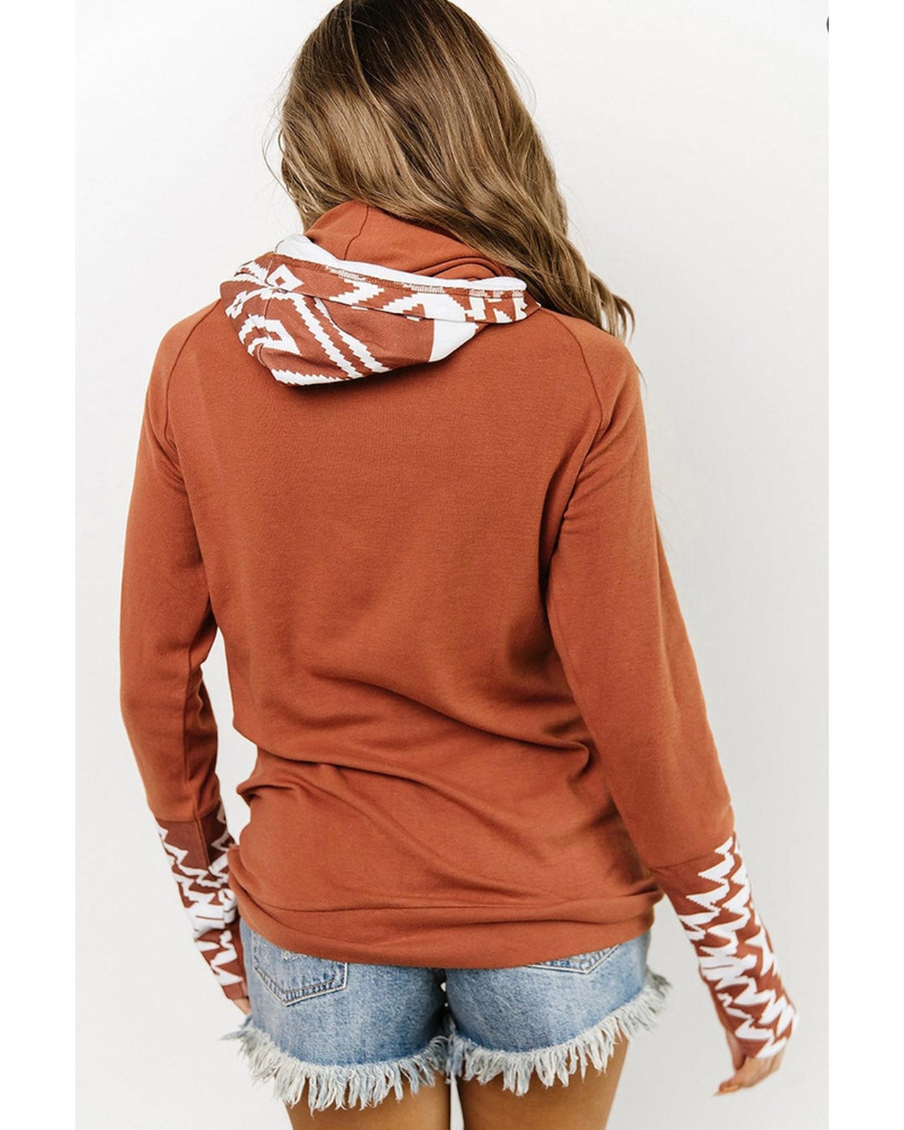 Azura Exchange Patchwork Aztec Print Hoodie with Thumb Holes - L