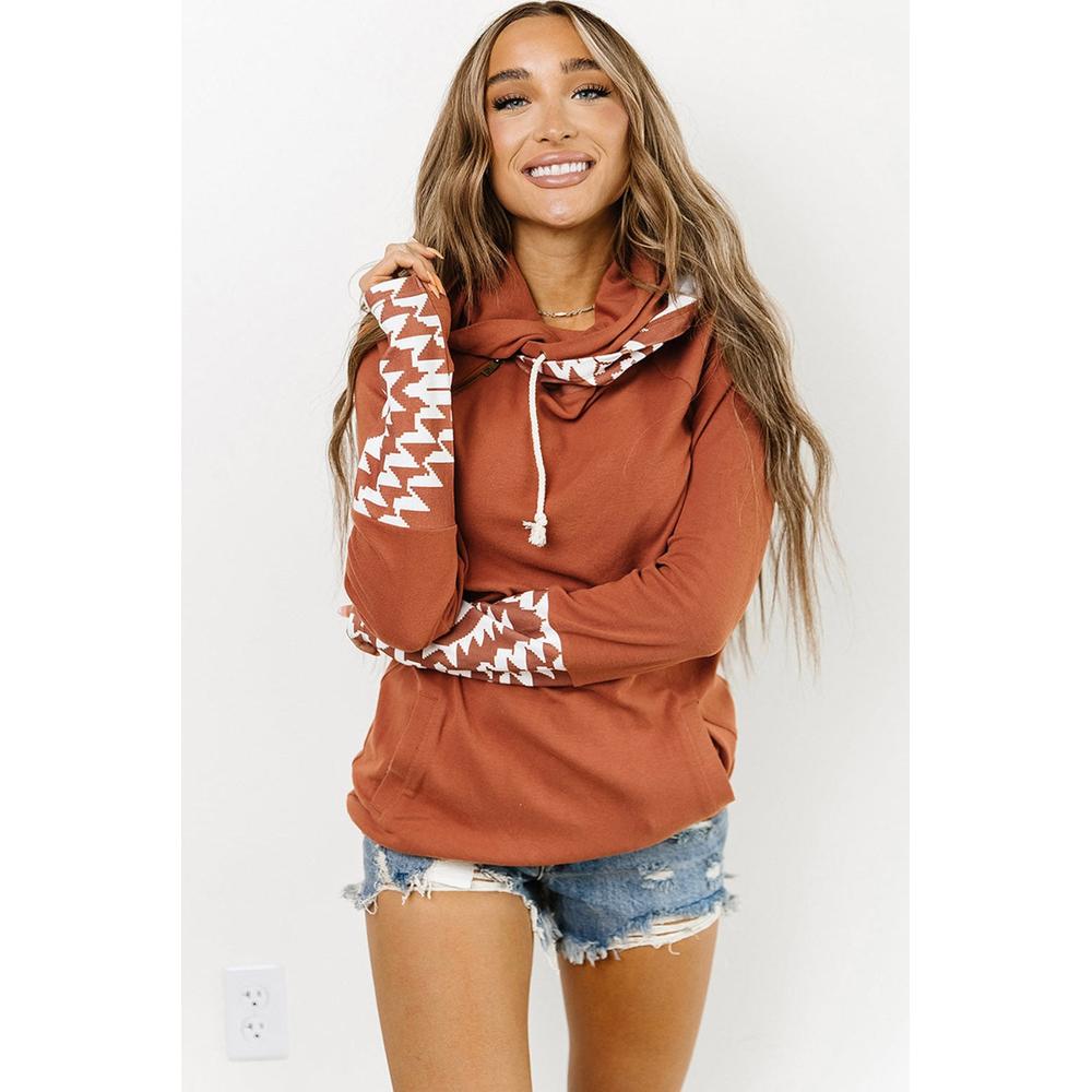 Azura Exchange Patchwork Aztec Print Hoodie with Thumb Holes - L