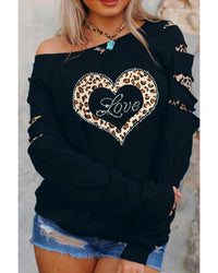 Thumbnail for Azura Exchange Leopard Rhinestone Heart Graphic Sweatshirt - L