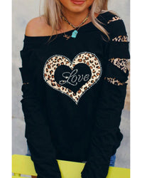 Thumbnail for Azura Exchange Leopard Rhinestone Heart Graphic Sweatshirt - L