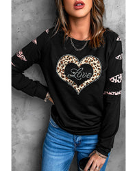 Thumbnail for Azura Exchange Leopard Rhinestone Heart Graphic Sweatshirt - L