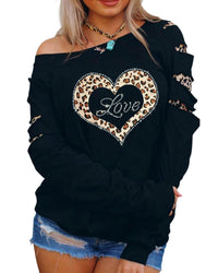 Thumbnail for Azura Exchange Leopard Rhinestone Heart Graphic Sweatshirt - L