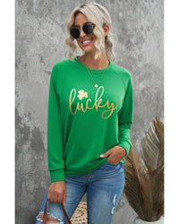 Thumbnail for Azura Exchange Lucky Glitter Graphic Raglan Sleeve Sweatshirt - L