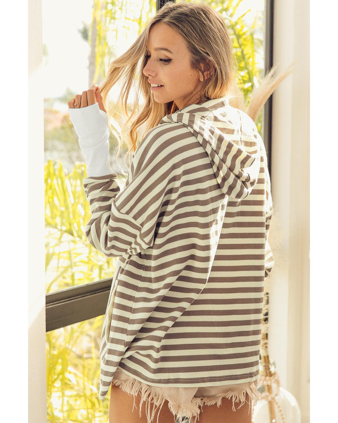 Azura Exchange Striped Oversized Hoodie with Thumbholes - XL