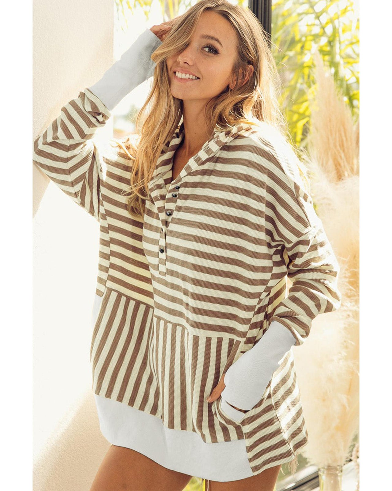 Azura Exchange Striped Oversized Hoodie with Thumbholes - XL