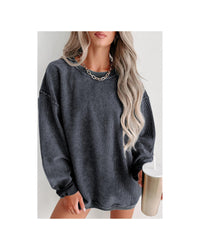 Thumbnail for Azura Exchange Gray Ribbed Knit Round Neck Pullover Sweatshirt - 2XL