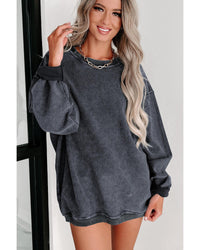 Thumbnail for Azura Exchange Gray Ribbed Knit Round Neck Pullover Sweatshirt - 2XL