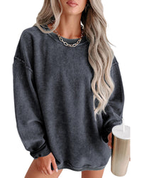 Thumbnail for Azura Exchange Gray Ribbed Knit Round Neck Pullover Sweatshirt - 2XL