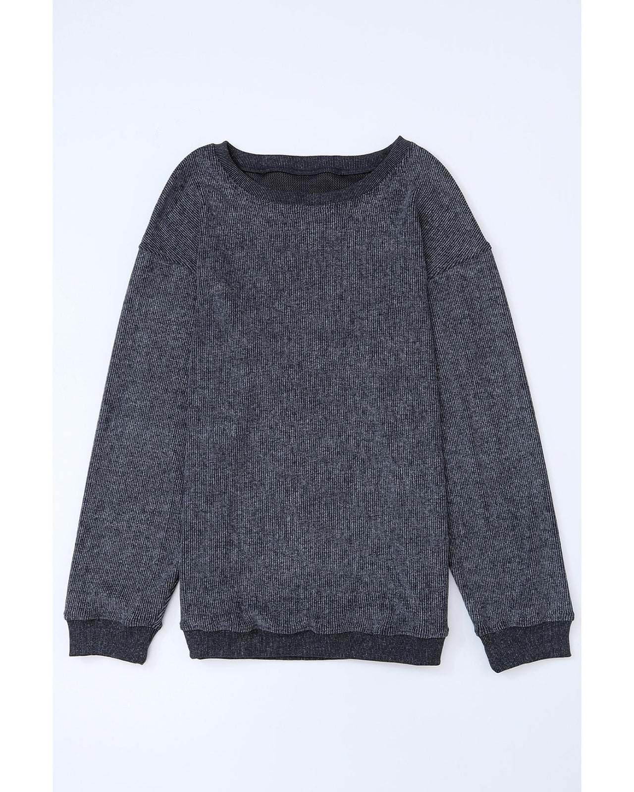 Azura Exchange Gray Ribbed Knit Round Neck Pullover Sweatshirt - L