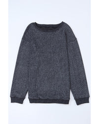 Thumbnail for Azura Exchange Gray Ribbed Knit Round Neck Pullover Sweatshirt - L