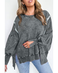 Thumbnail for Azura Exchange Relaxed Fit Acid Wash Pullover Sweatshirt with Slit Details - L