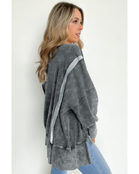 Thumbnail for Azura Exchange Relaxed Fit Acid Wash Pullover Sweatshirt with Slit Details - L