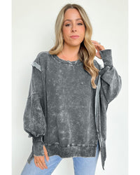 Thumbnail for Azura Exchange Relaxed Fit Acid Wash Pullover Sweatshirt with Slit Details - L